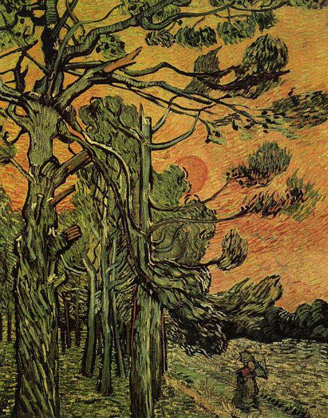 Vincent Van Gogh Palm Trees against a Red Sky with Setting Sun oil painting picture